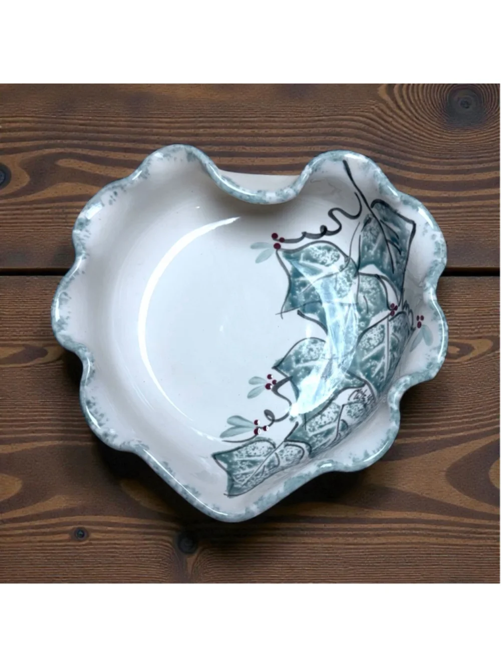 Ellis Pottery Holly Bowl VintageTexas Studio Pottery Scalloped Ceramic Stoneware